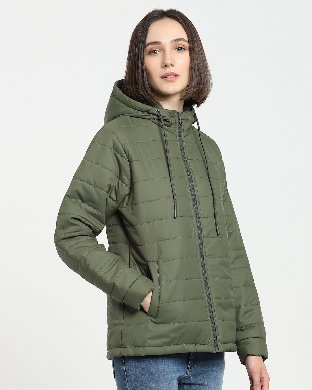 Shop Winter Moss Plus Size Basic Puffer Jacket-Back
