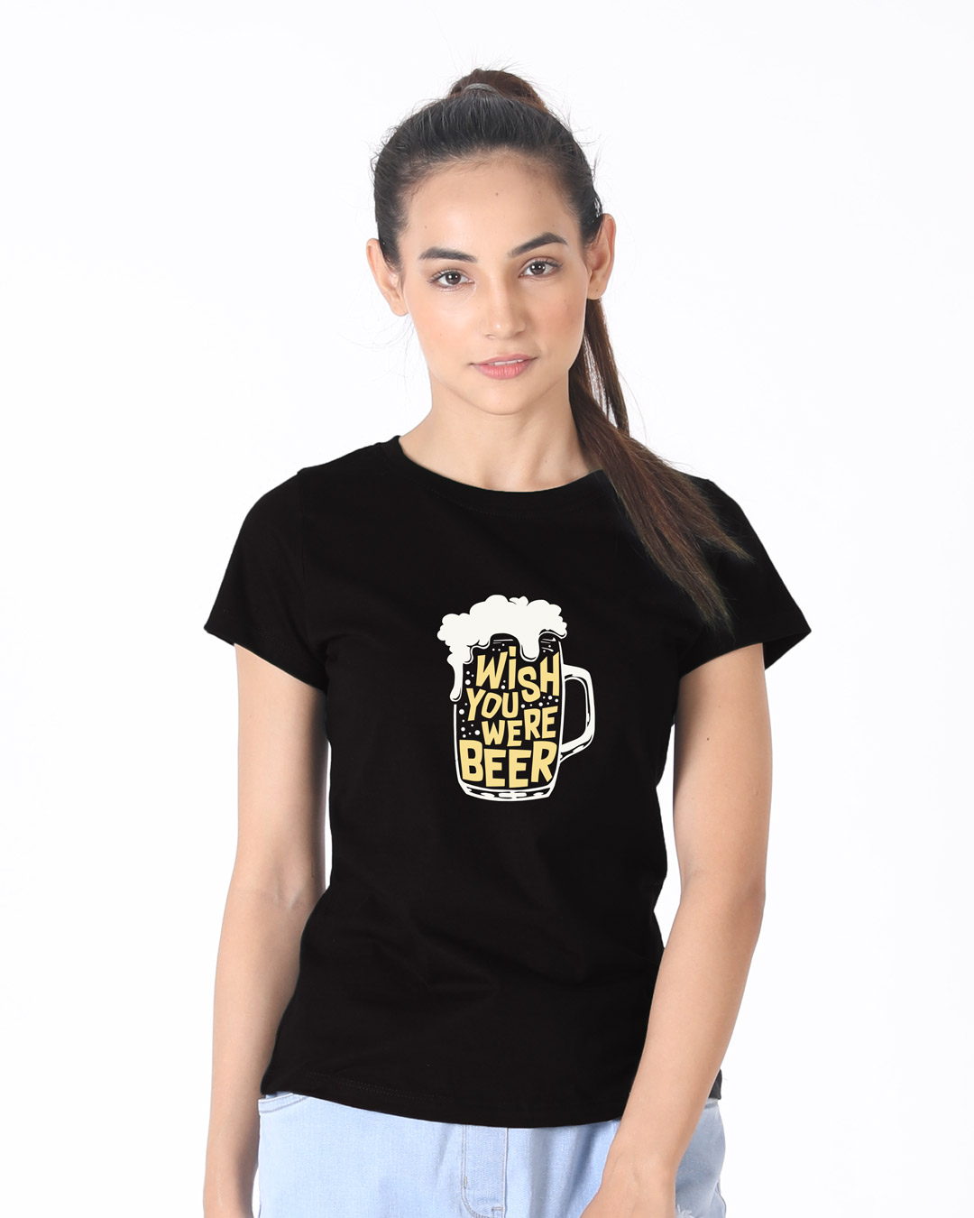 Buy Wish You Were Beer T-Shirt for Women black Online at Bewakoof