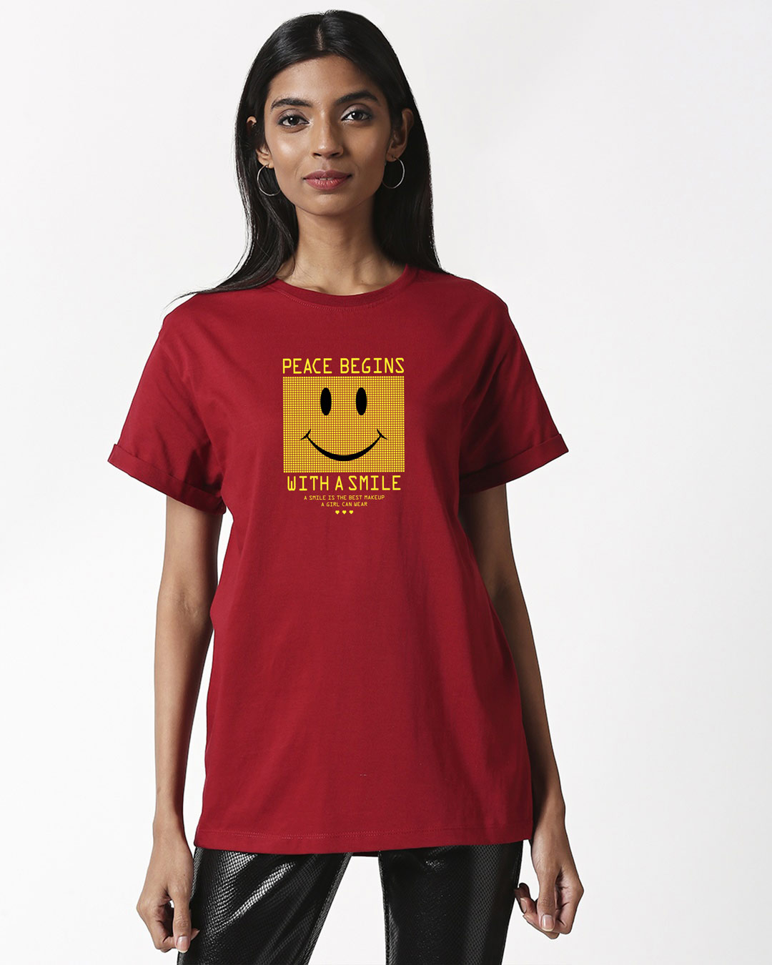 Shop With A Smile Boyfriend T-Shirt Cherry Red-Back