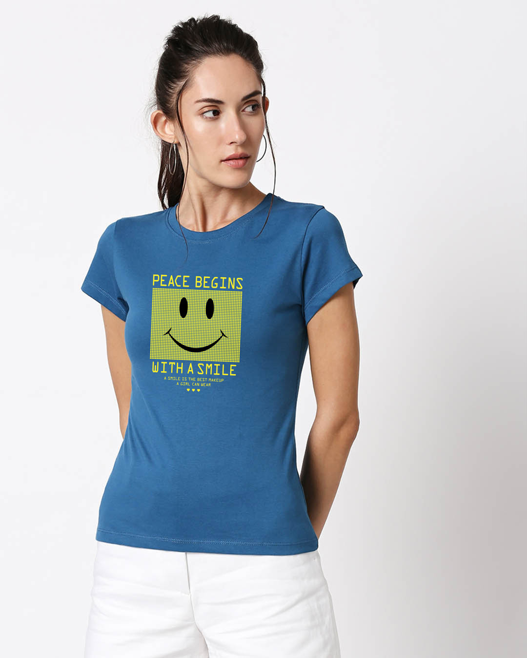 Shop With A Smile Half Sleeve Printed T-Shirt Digital Teal -Back