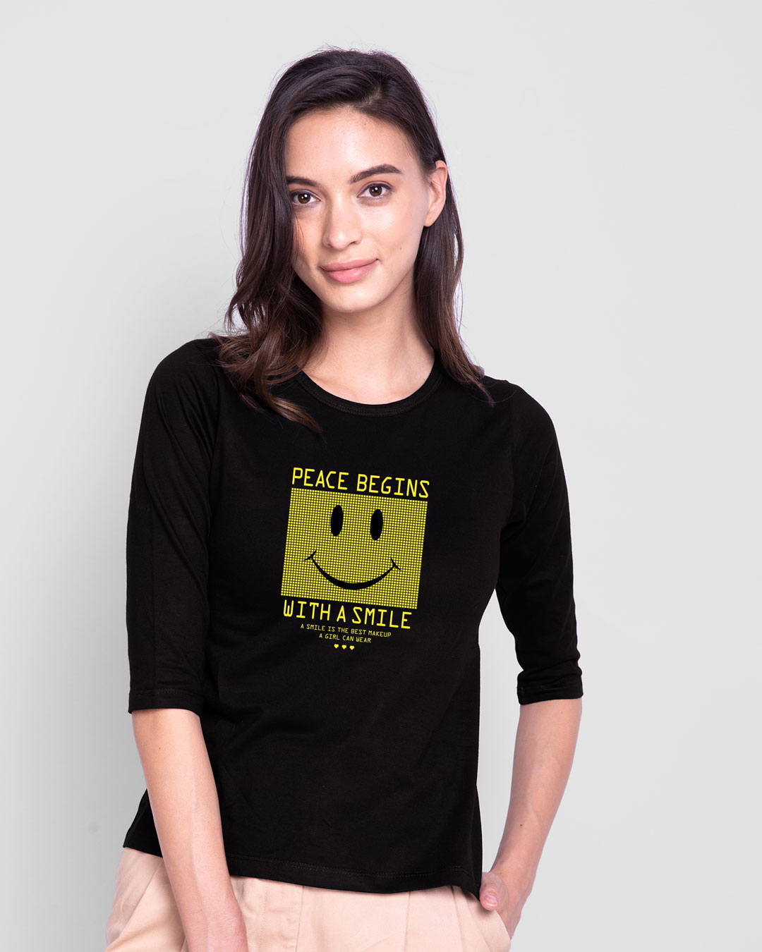 Shop With A Smile Round Neck 3/4 Sleeve T-Shirt Black-Back