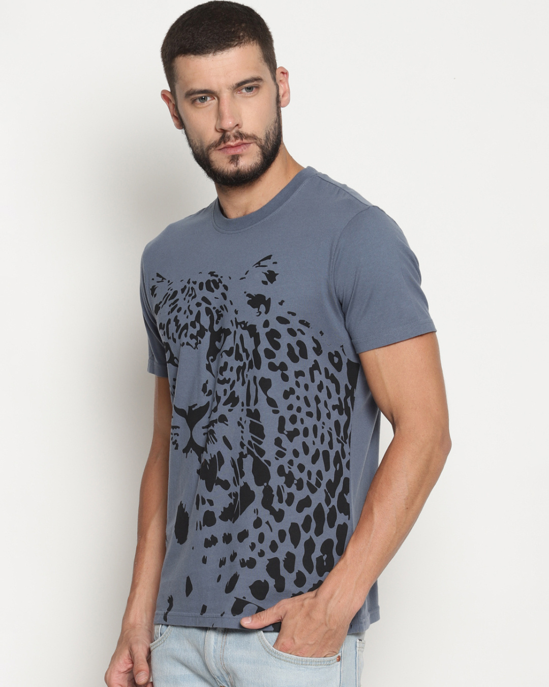 Shop Men China Blue Leopard Graphic Printed T Shirt-Back
