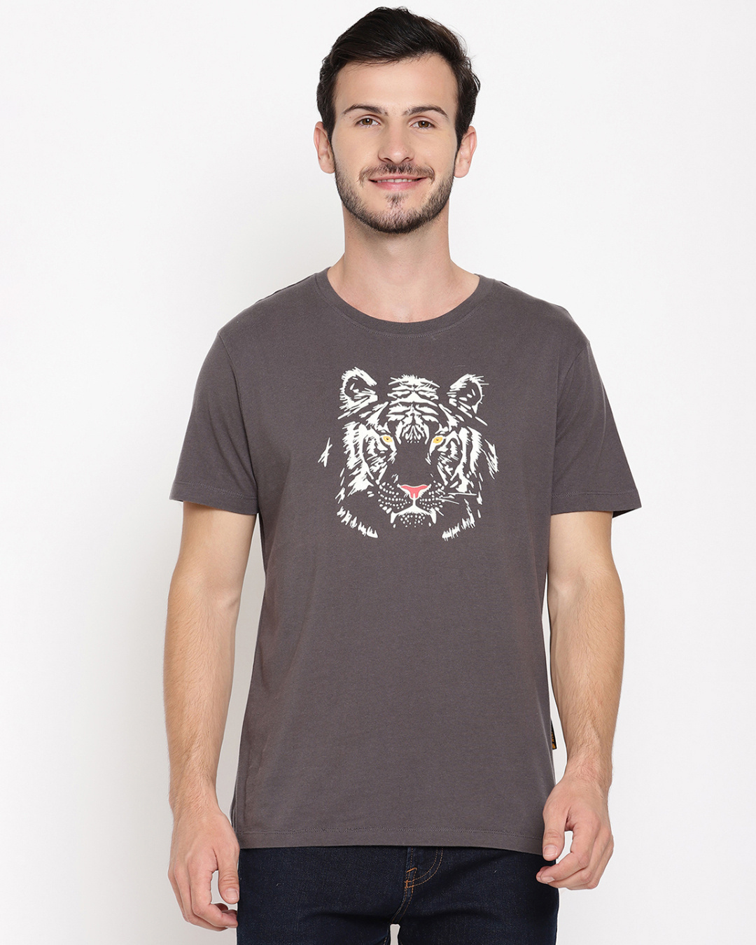 Buy Wolfpack Men Dark Grey Glowing Tiger Printed T-Shirt for Men Grey ...