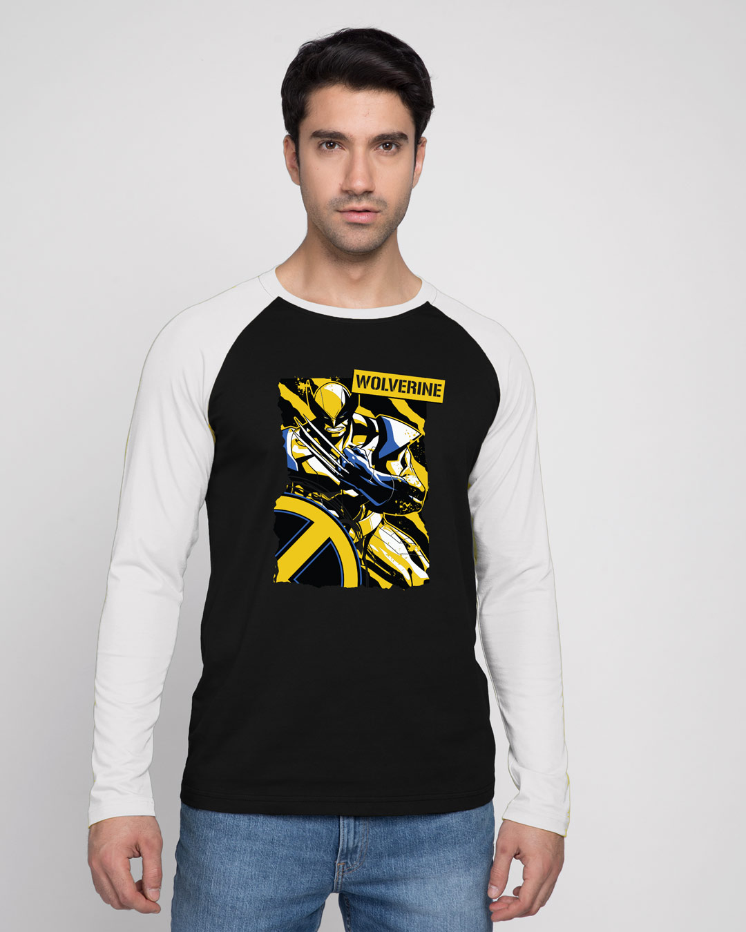 Shop Wolverine Poster Full Sleeve Raglan T-Shirt Black - White (XML)-Back