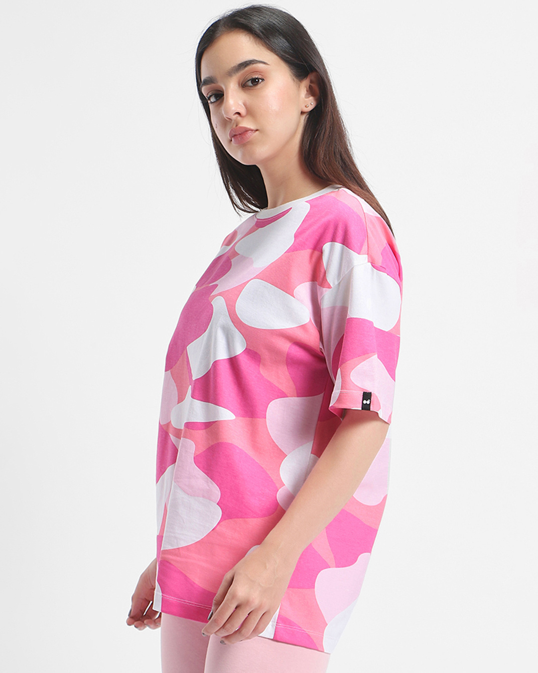 Shop Women's Pink & White Camo Printed Oversized T-shirt-Back