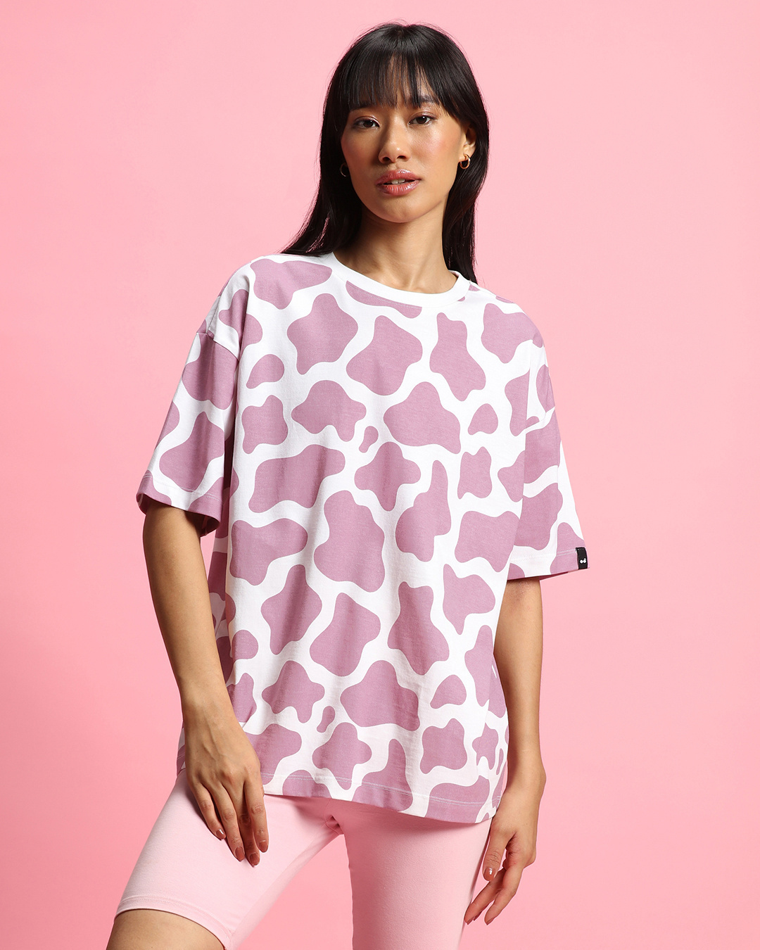 Shop Women's White & Purple Camo Printed Oversized T-shirt-Back