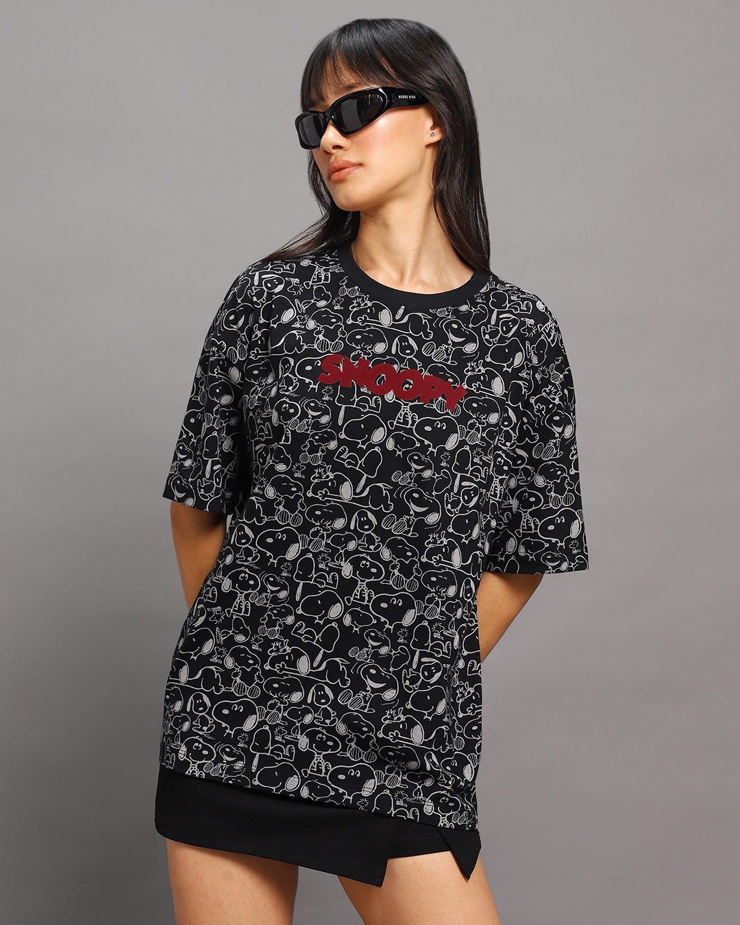 Shop Women's Black All Over Printed Oversized T-shirt-Back