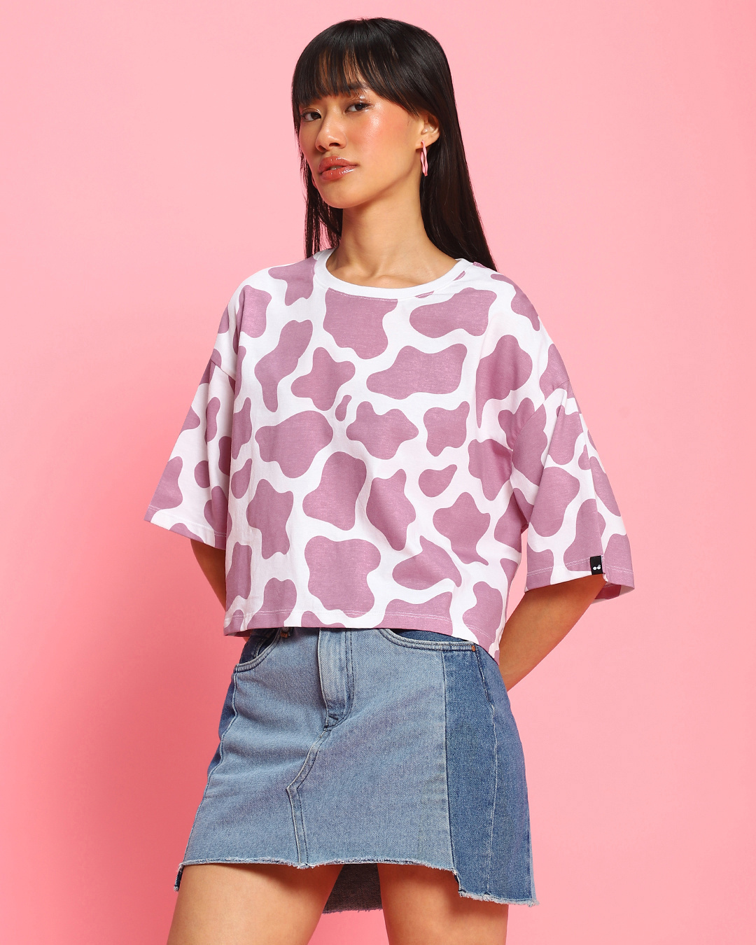 Shop Women's Pink Camo Printed Oversized Short Top-Back