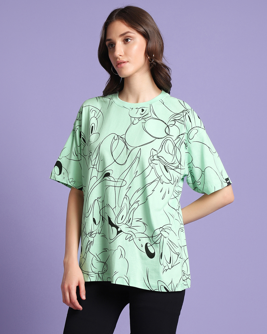 Shop Women's Green All Over Printed Oversized T-shirt-Back