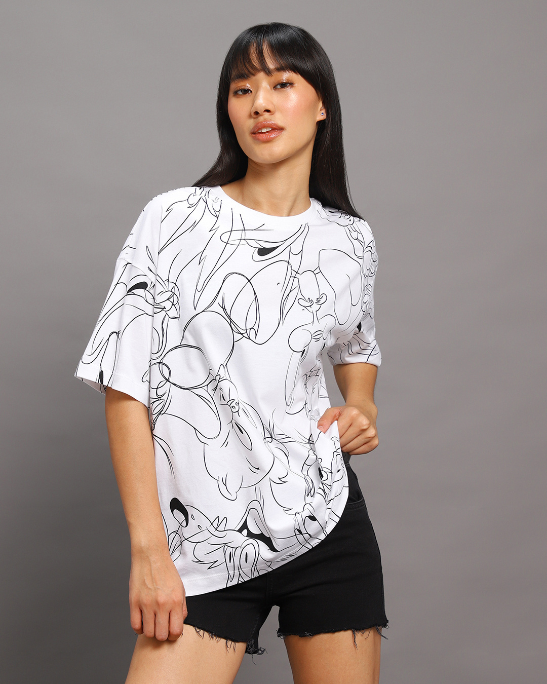 Shop Women's White All Over Printed Oversized T-shirt-Back