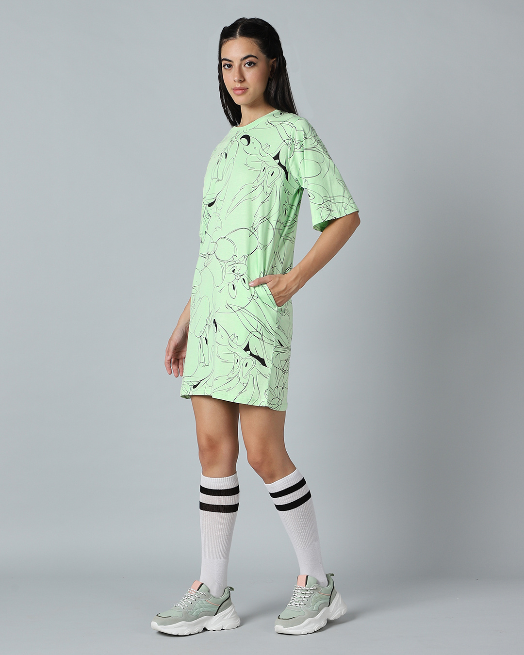 Shop Women's Green All Over Printed Oversized Dress-Back