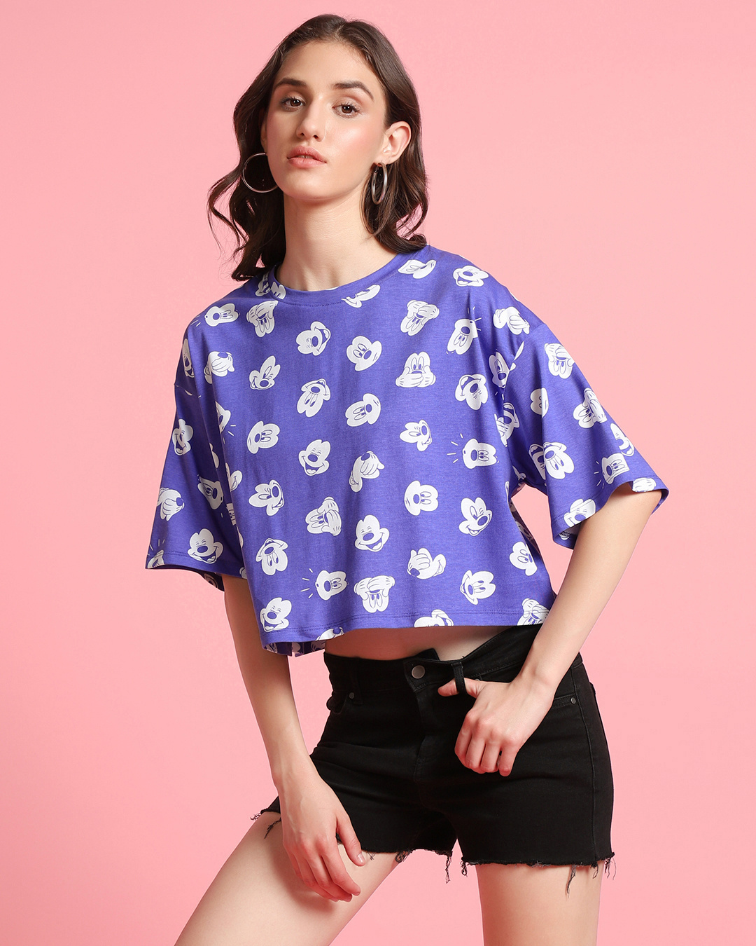 Shop Women's Blue All Over Printed Oversized Short Top-Back