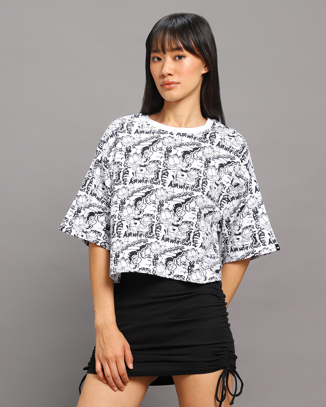 Shop Women's White All Over I Hate Mondays Printed Oversized Short Top-Back