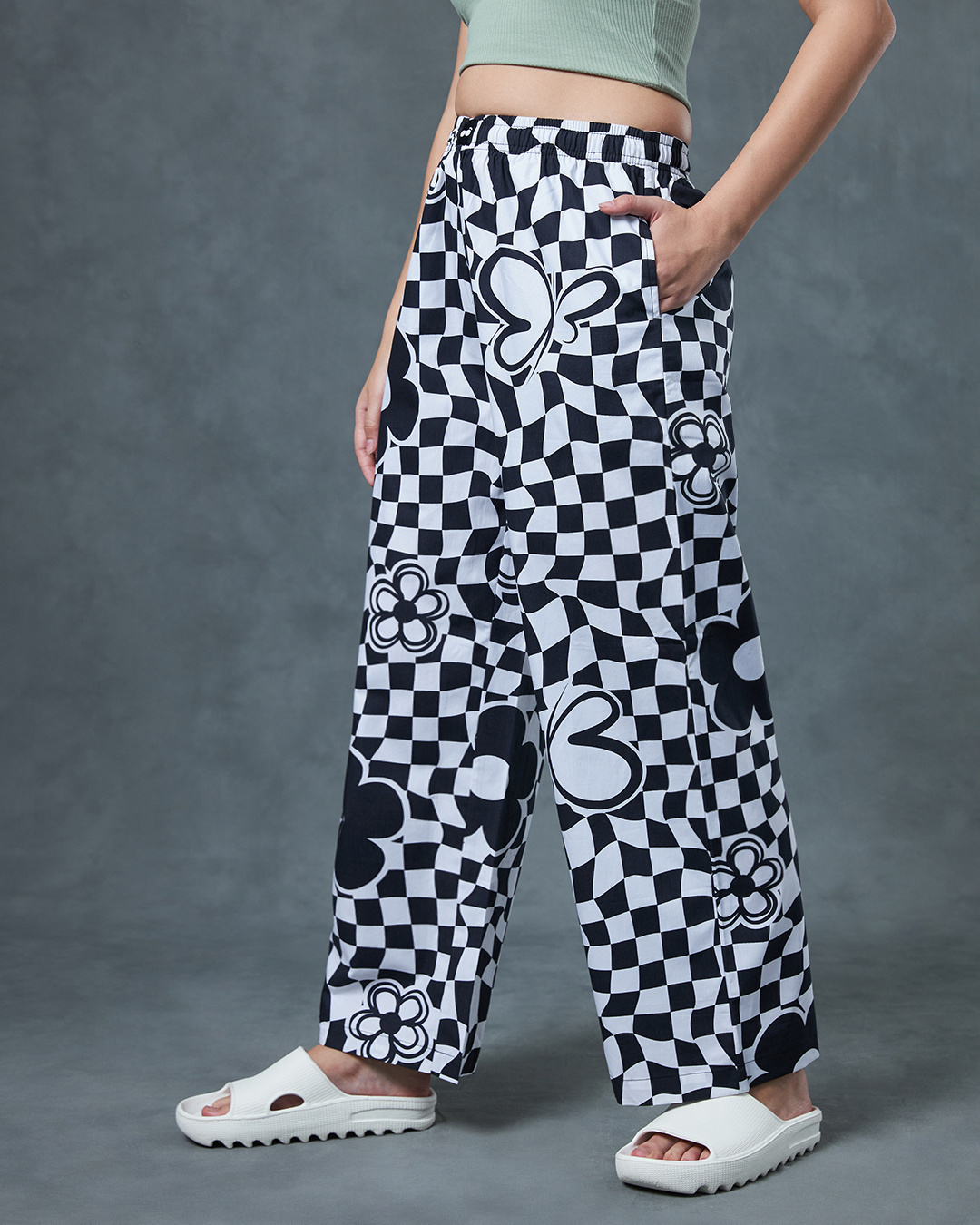 Shop Women's White All Over Printed Oversized Pyjamas-Back