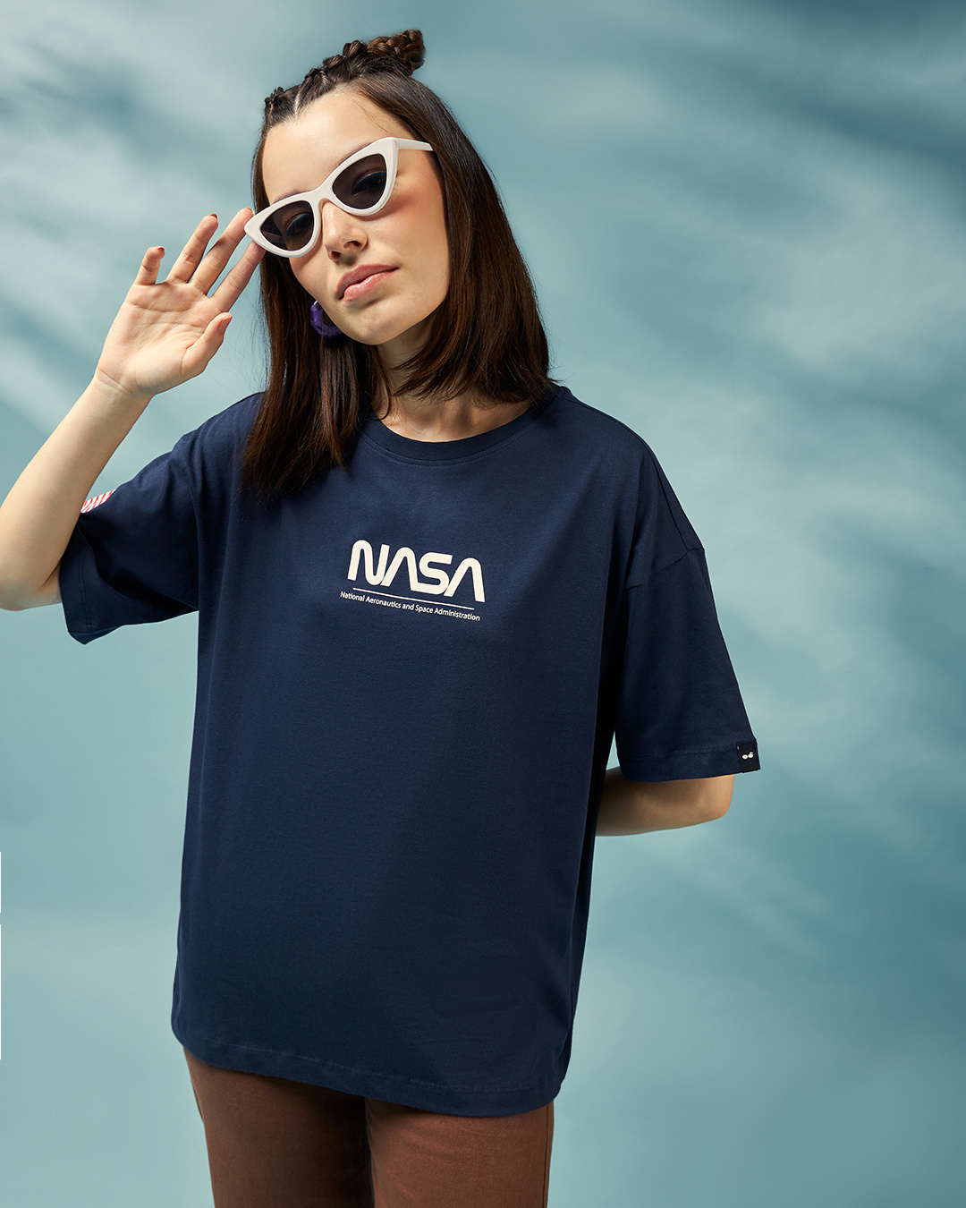 Shop Women's Blue Astro Space Graphic Printed Oversized T-shirt-Back
