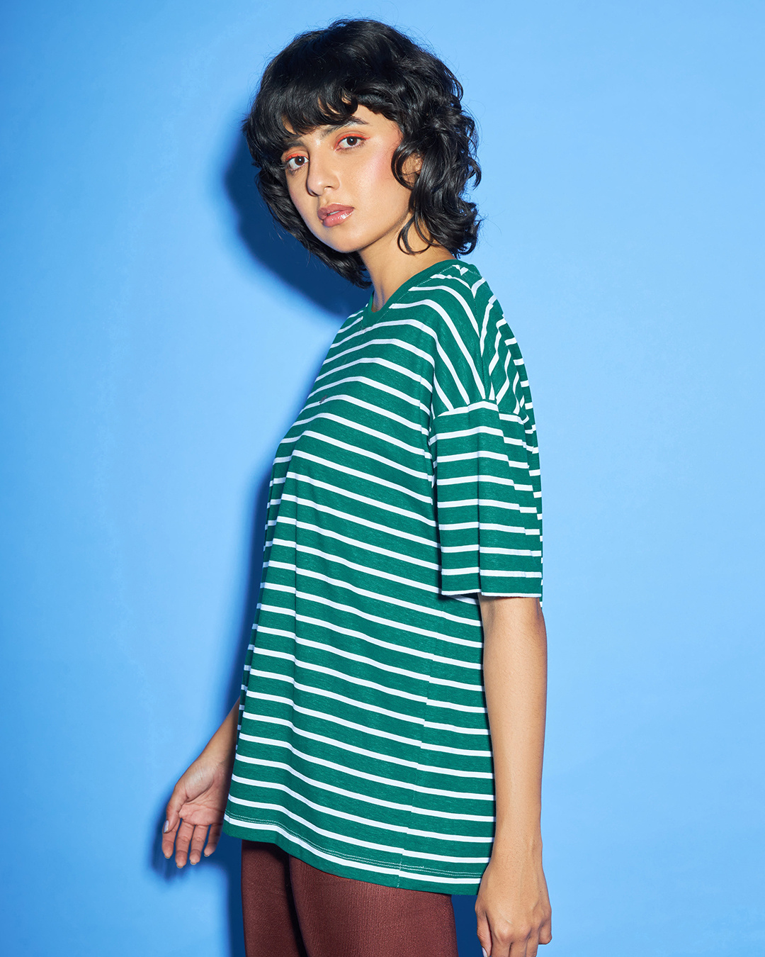Buy Women's Green & White Striped Boyfriend Tshirt Online at Bewakoof