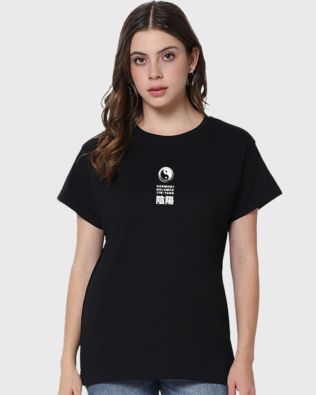 Shop Women's Black Align Graphic Printed Boyfriend T-shirt-Back