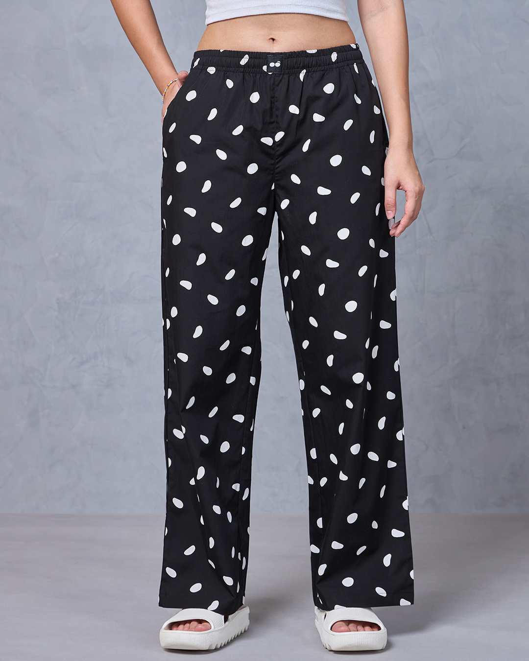 Shop Women's Black All Over Printed Oversized Wide Leg Pyjamas-Back