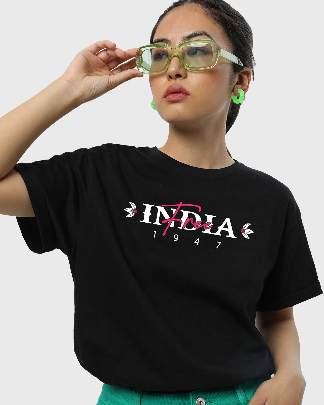 Buy Women's Black Free India Typography Boyfriend Tshirt for Women