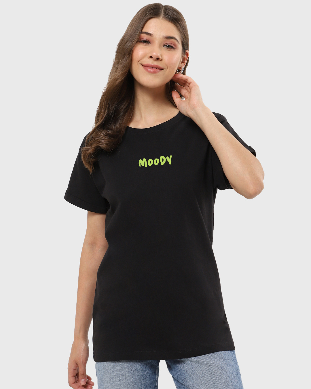 Shop Women's Black Moody Graphic Printed Boyfriend T-shirt-Back