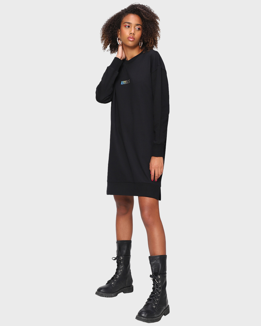 Shop Women's Black Error Typography Oversized Dress-Back