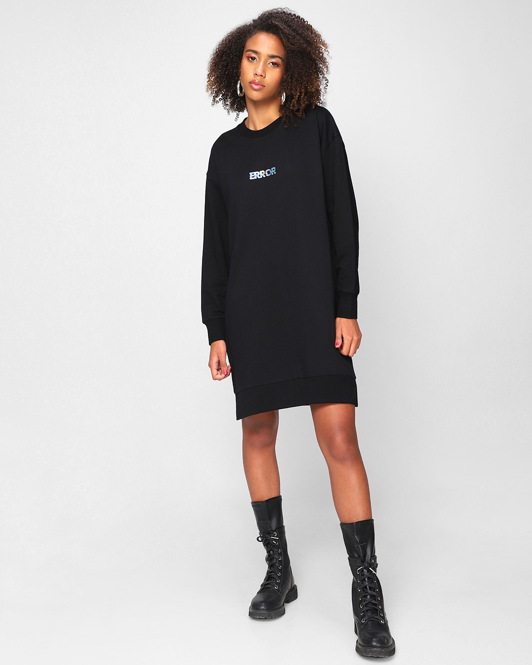 Shop Women's Black Error Typography Plus Size Oversized Dress-Back