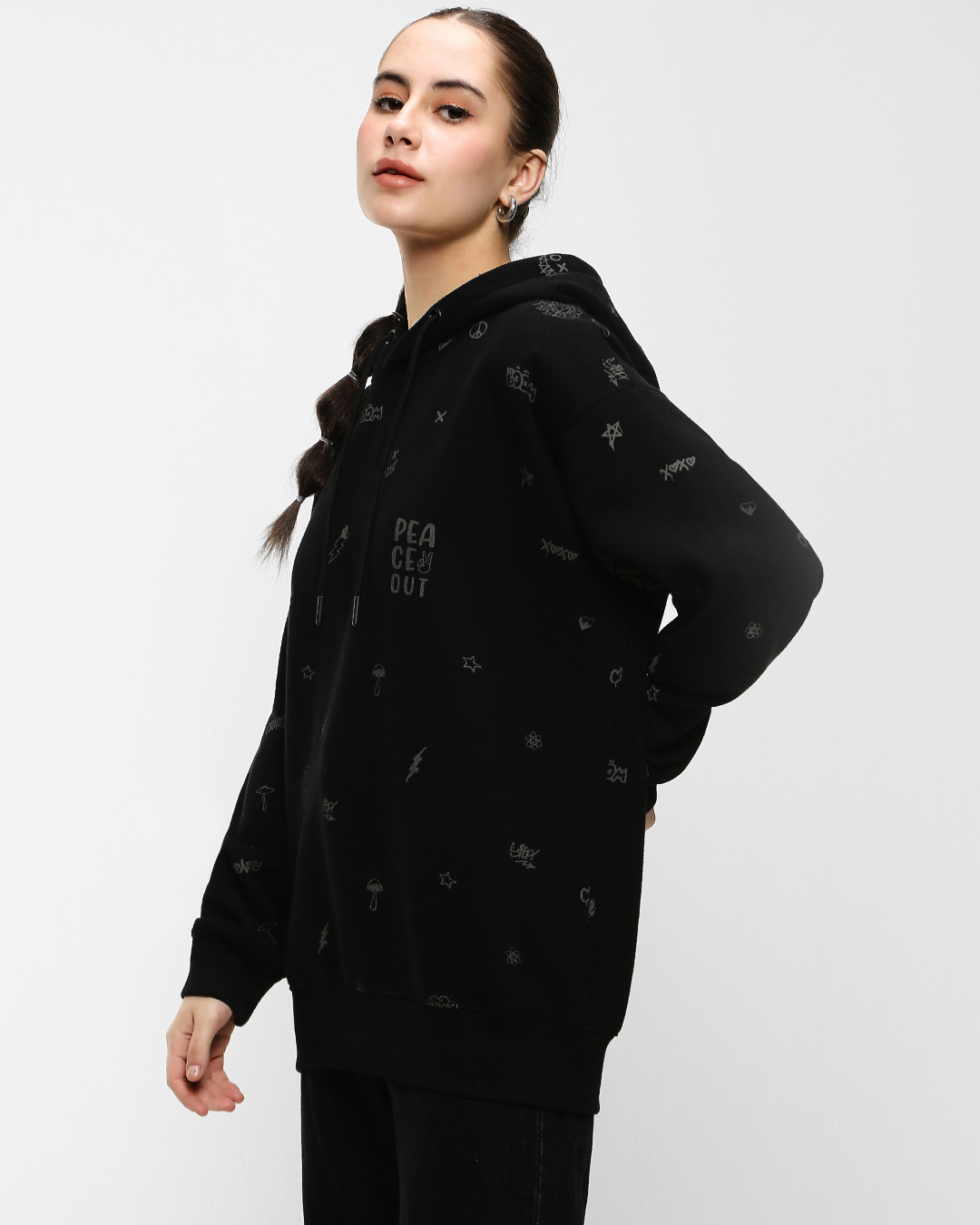Shop Women's Black AOP Oversized Hoodie-Back