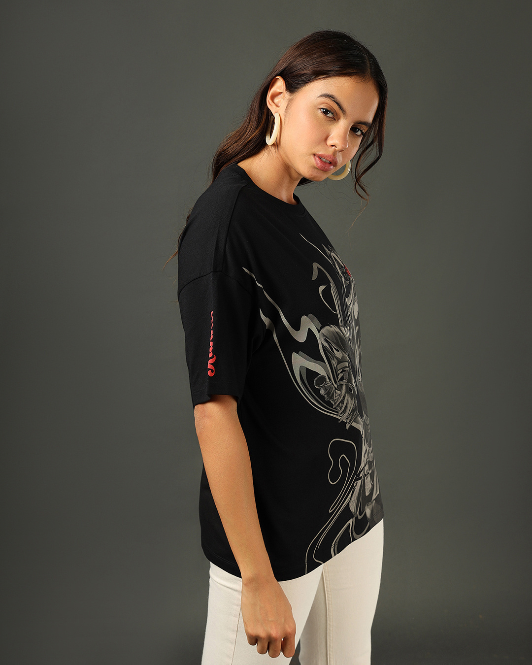 Shop Women's Black Manga Graphic Printed Oversized T-shirt-Back