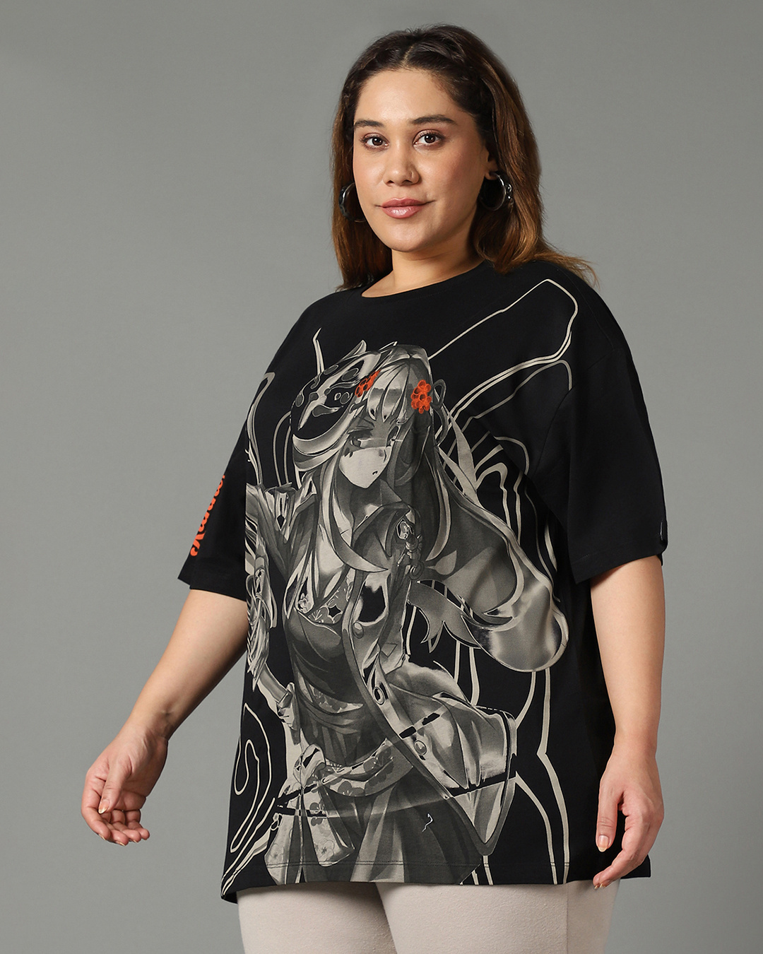 Shop Women's Black Graphic Printed Oversized Plus Size T-shirt-Back