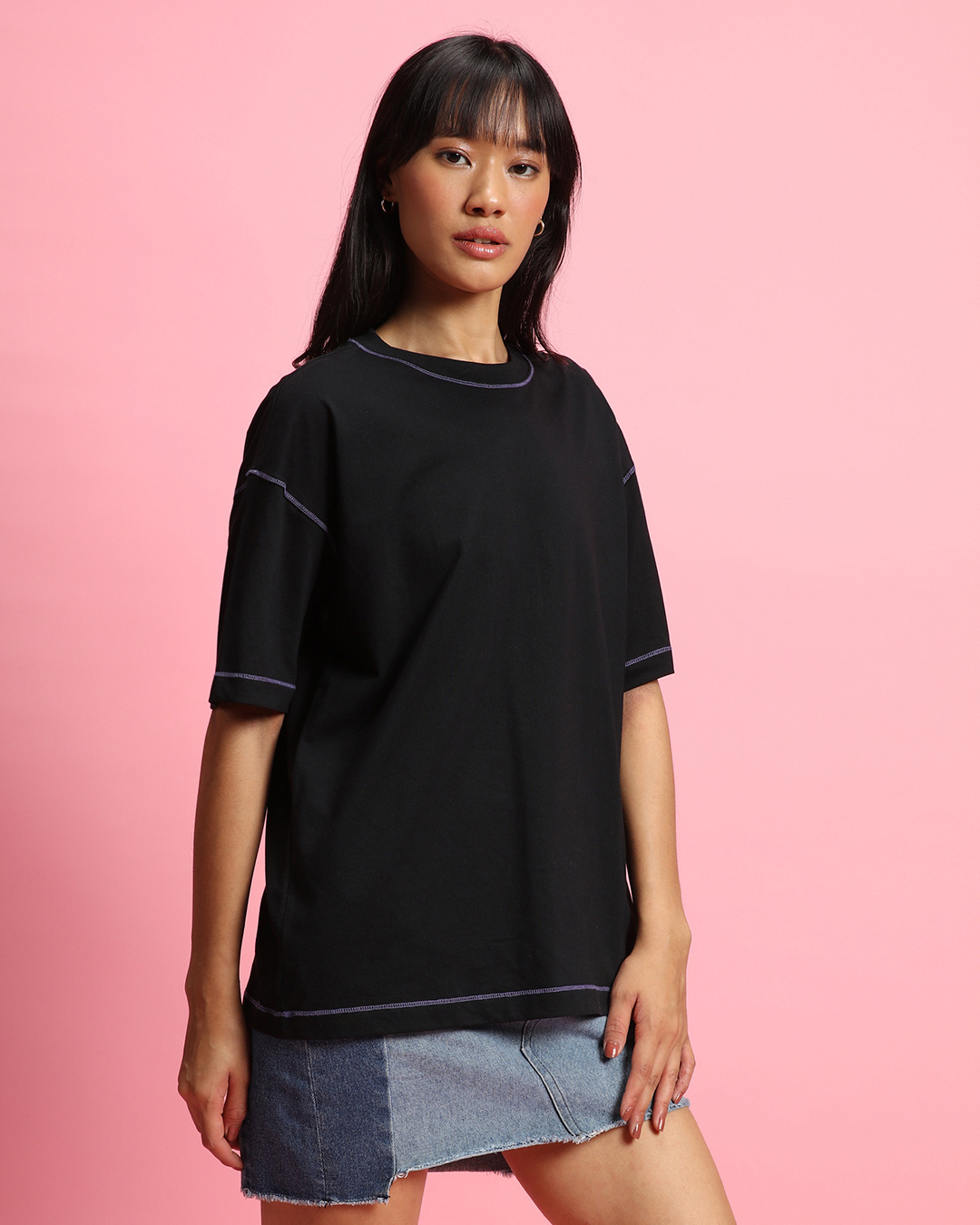 Shop Women's Black Oversized Plus Size T-shirt-Back