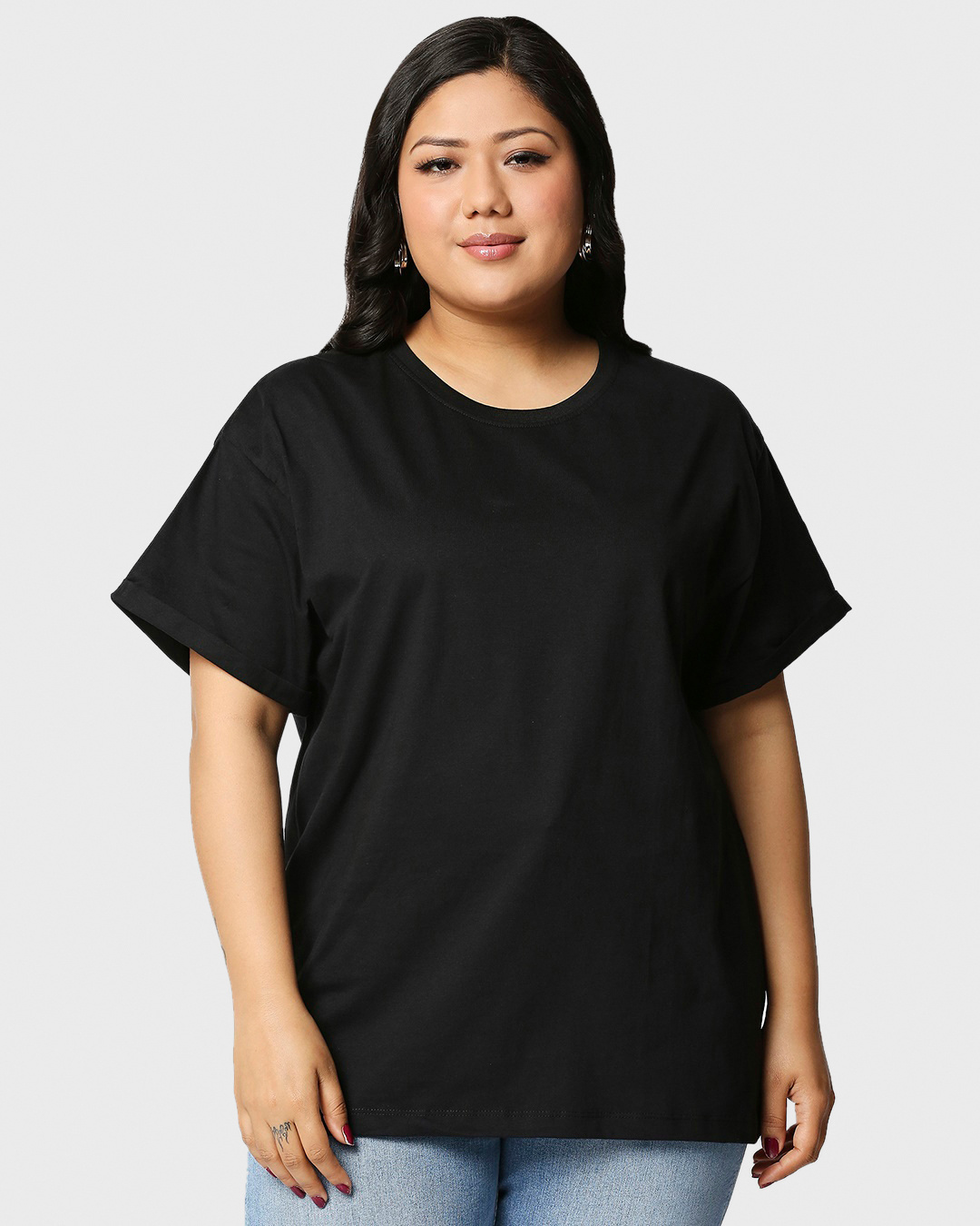 Shop Pack of 2 Women's Black & White Plus Size Boyfriend T-shirt-Back