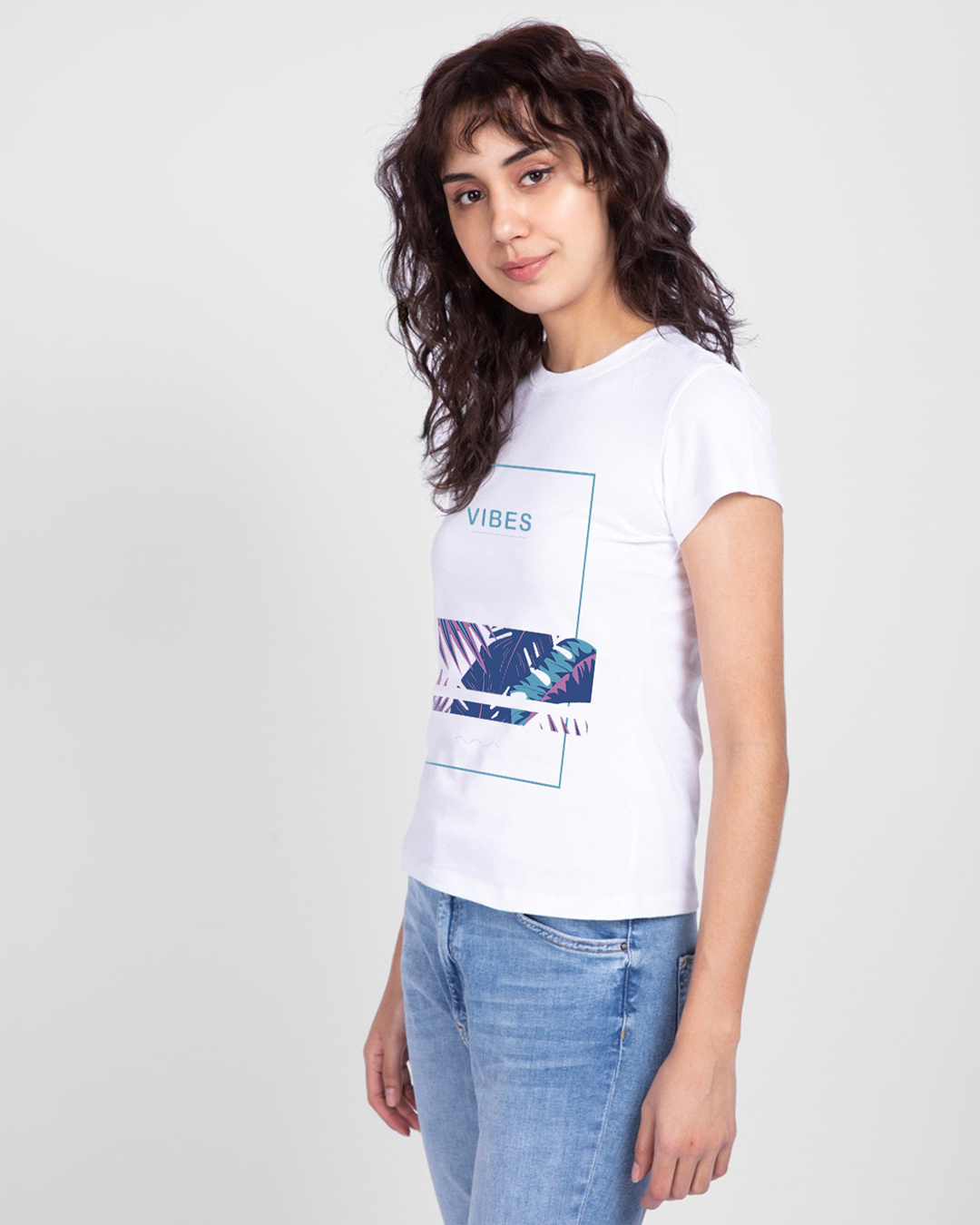 Shop Women's White Blue Vibes Graphic Printed T-shirt-Back