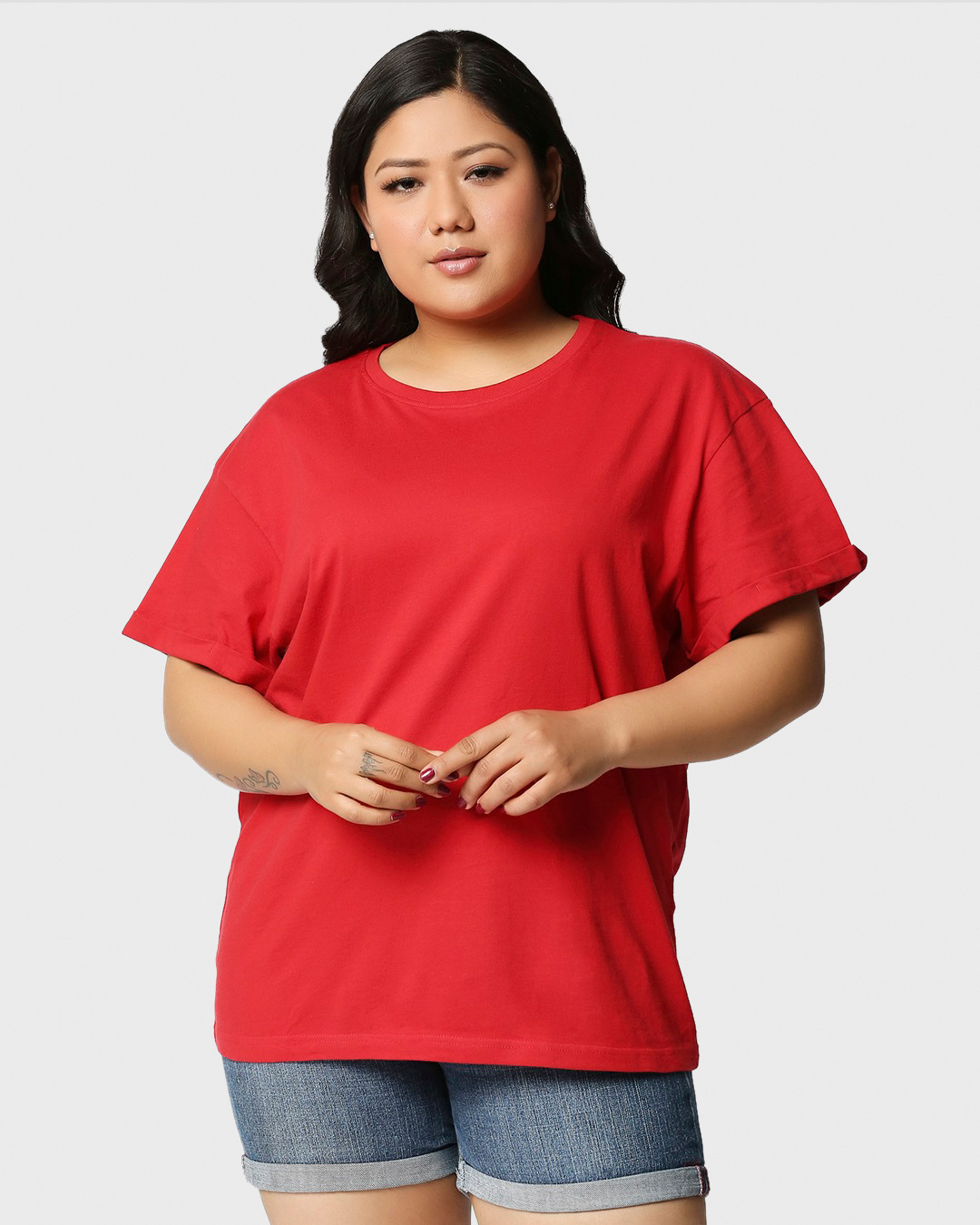 Shop Pack of 2 Women's Red & Black Plus Size Boyfriend T-shirt-Back