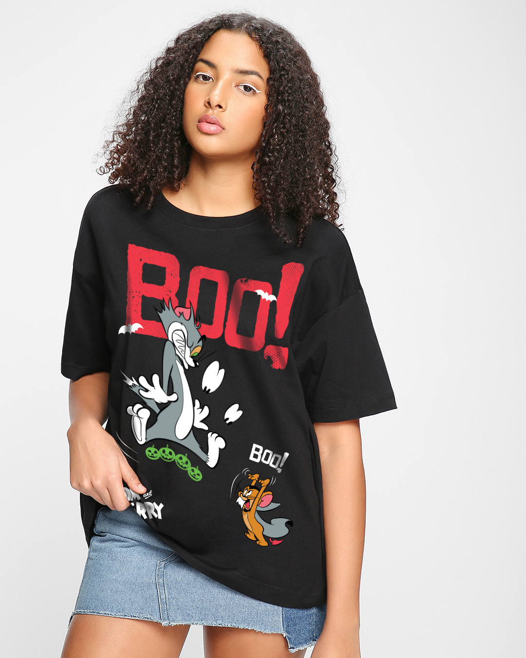 Buy Women's Black Boo Graphic Printed Oversized T-shirt Online at Bewakoof