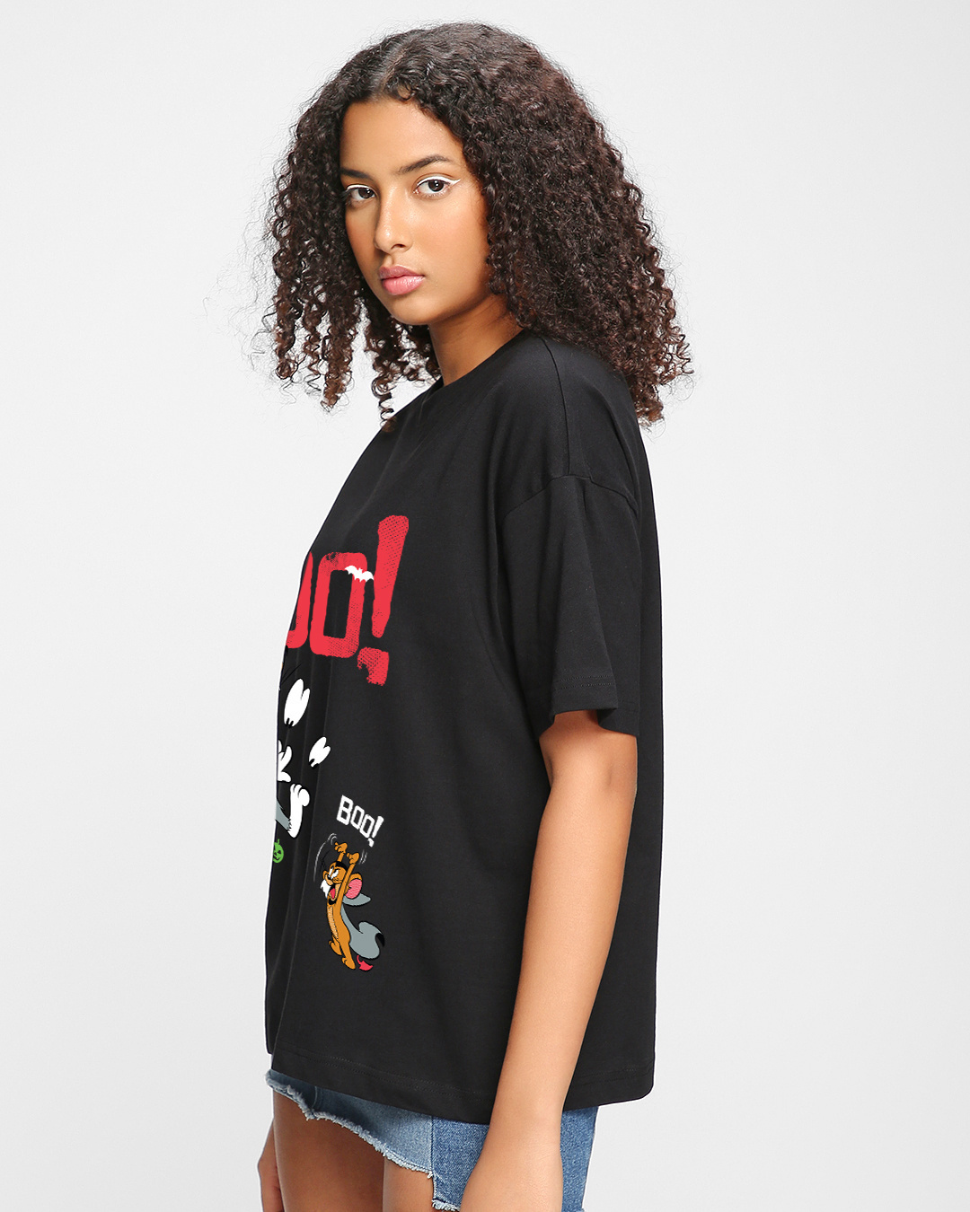 Shop Women's Black Boo Graphic Printed Oversized T-shirt-Back