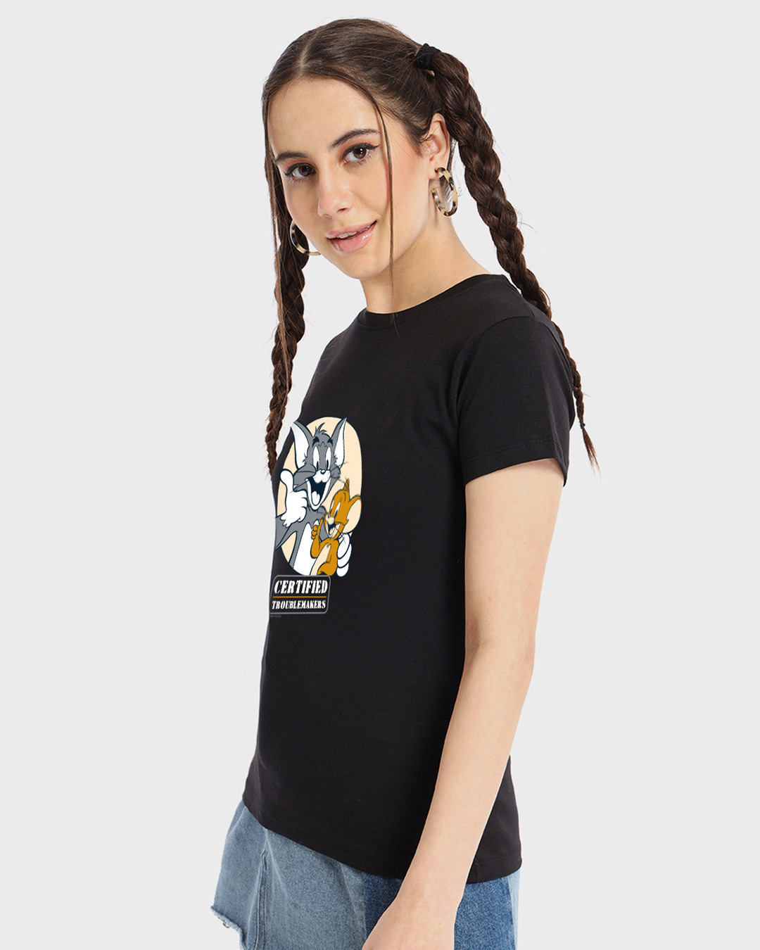 Shop Women's Black Certified Troublemakers Graphic Printed T-shirt-Back