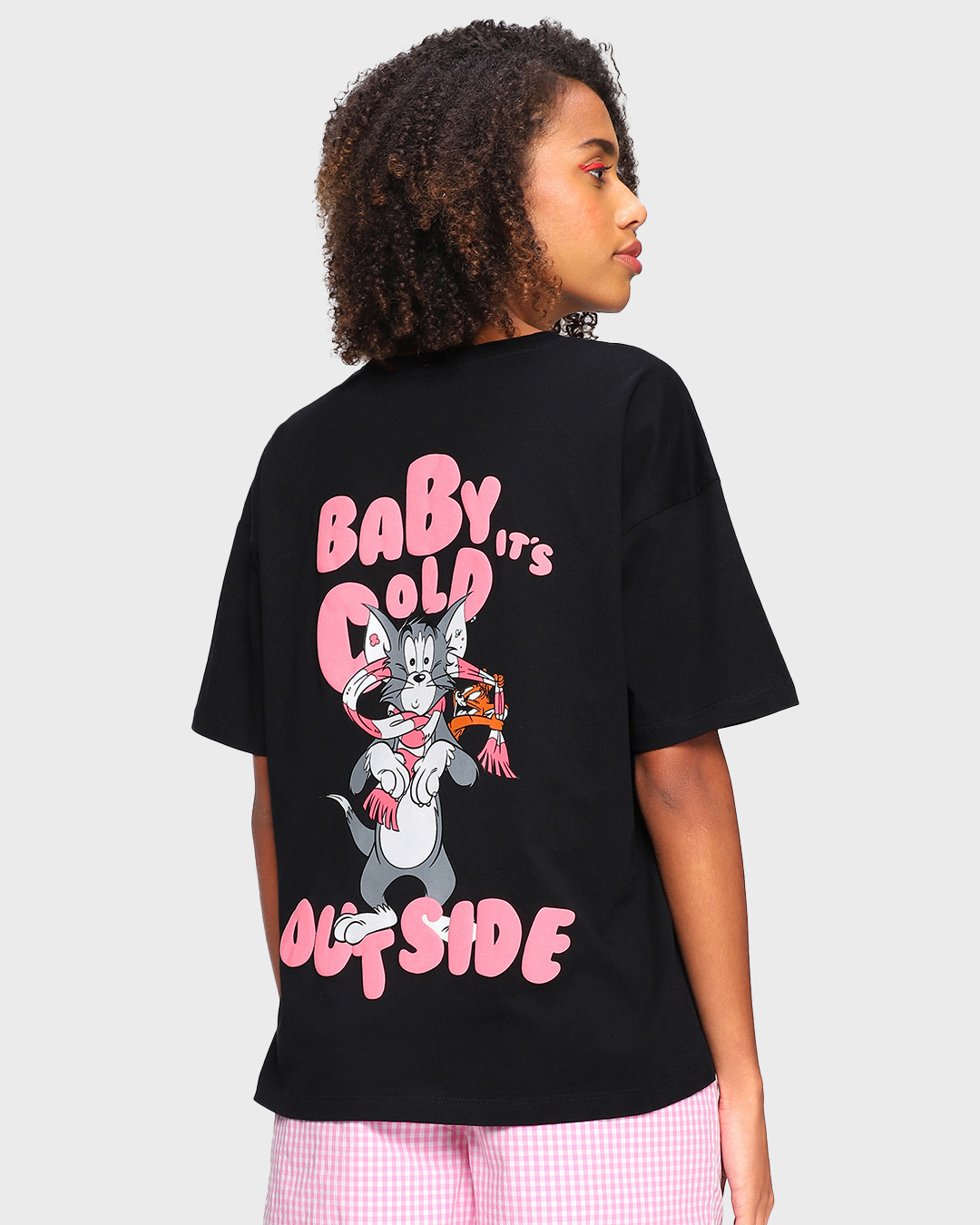 Shop Women's Black Baby It's Cold Graphic Printed Oversized T-shirt-Back
