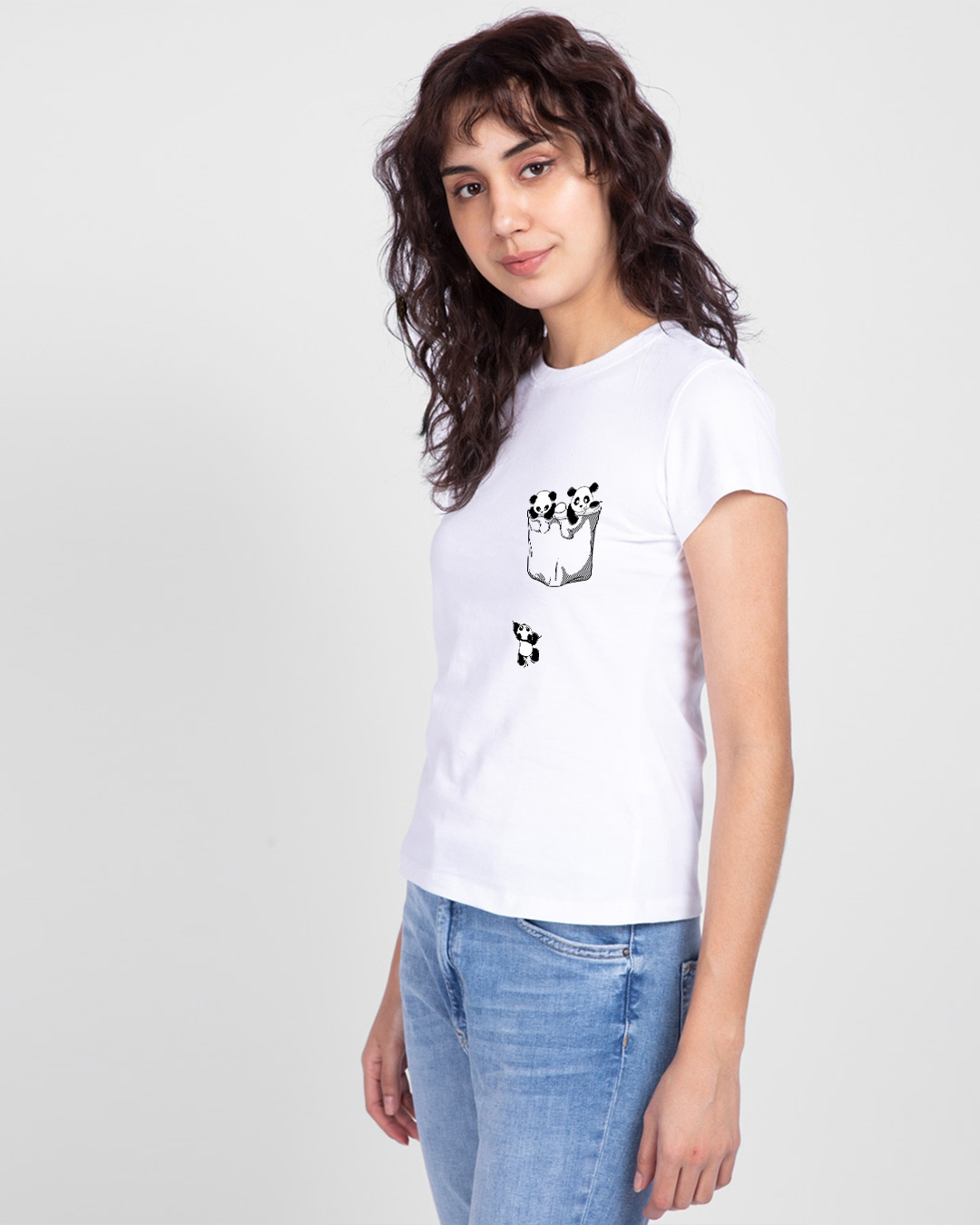 Shop Women's White Climbing pocket panda Graphic Printed T-shirt-Back