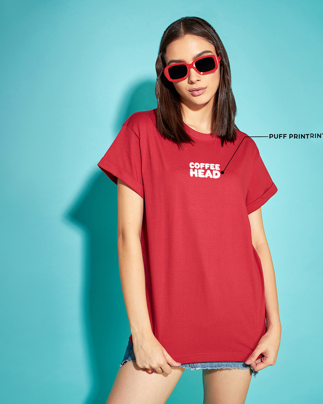 Shop Women's Red Coffee Head Graphic Printed Boyfriend T-shirt-Back