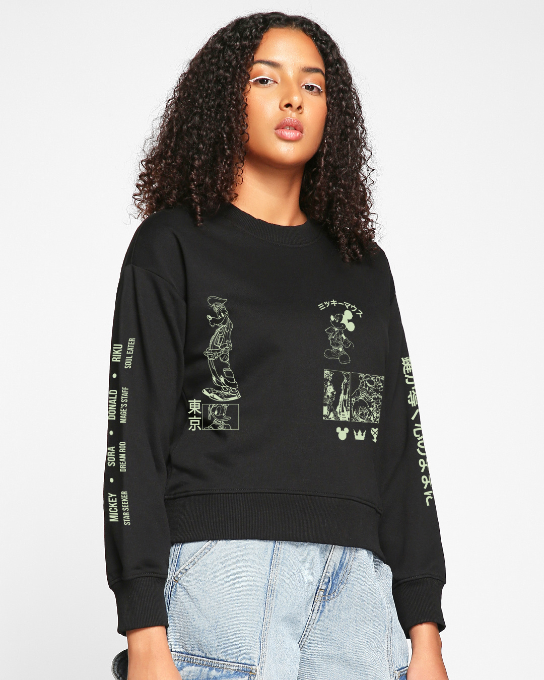 Shop Women's Black Mickeys Kingdom Graphic Printed Oversized Sweatshirt-Back