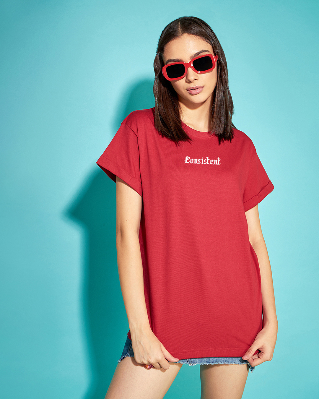 Shop Women's Red Consistent Graphic Printed Boyfriend T-shirt-Back