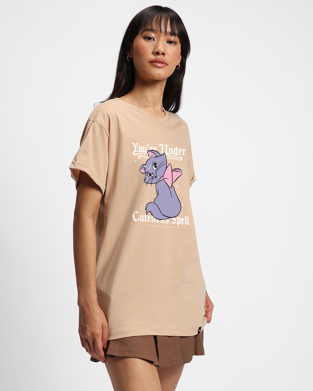 Shop Women's Brown Cuteness Spell Graphic Printed Boyfriend T-shirt-Back