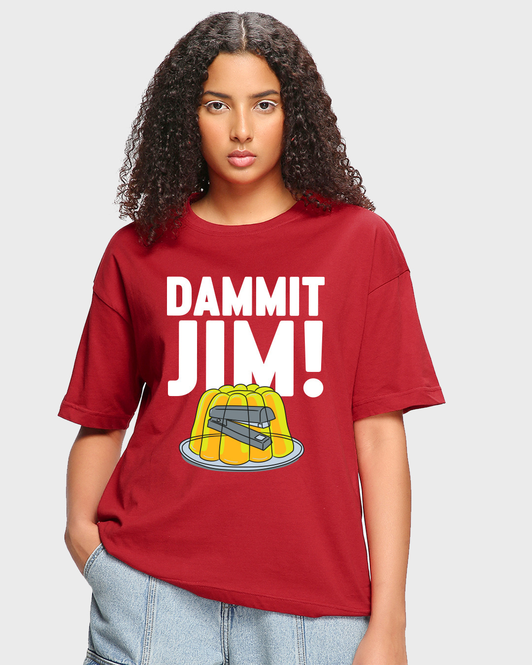 Shop Women's Red Dammit Jim Typography Oversized T-shirt-Back
