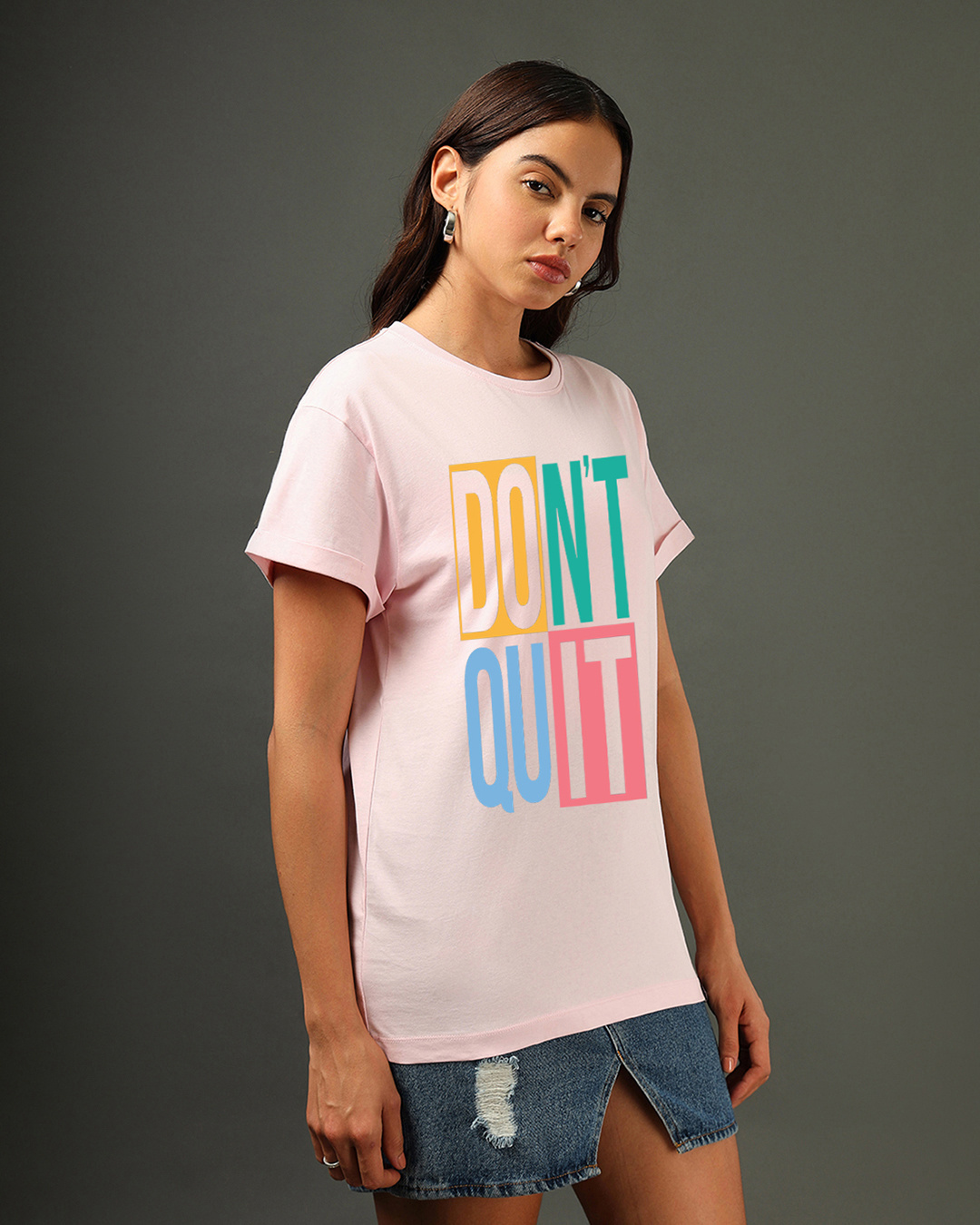 Shop Women's Pink Don't Block Graphic Printed Boyfriend T-shirt-Back