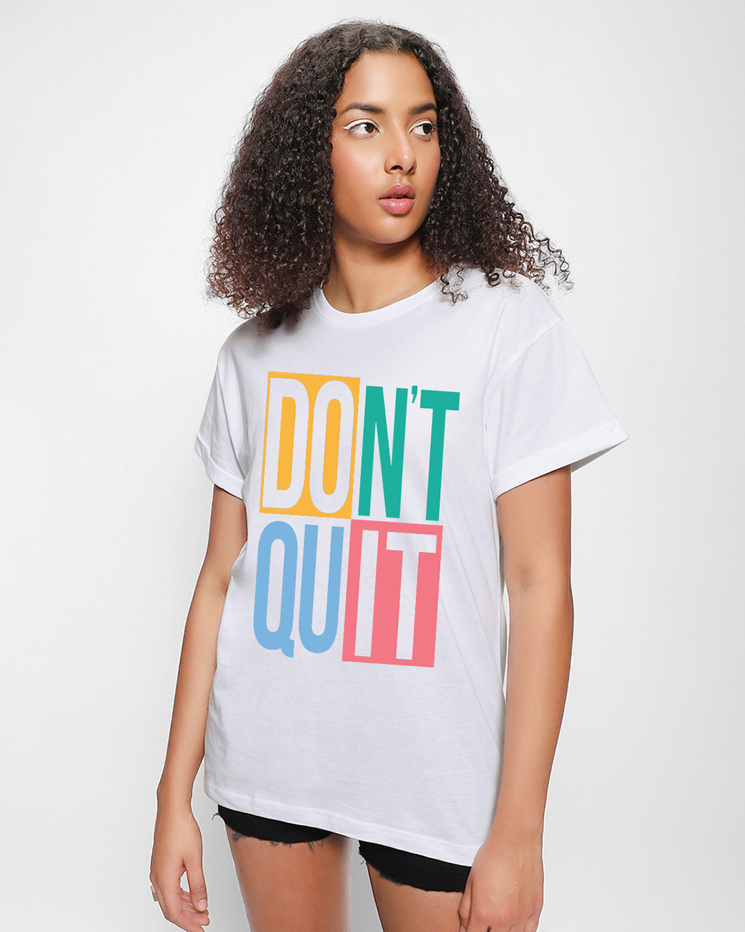 Shop Women's White Don't Quit Typography Boyfriend T-shirt-Back