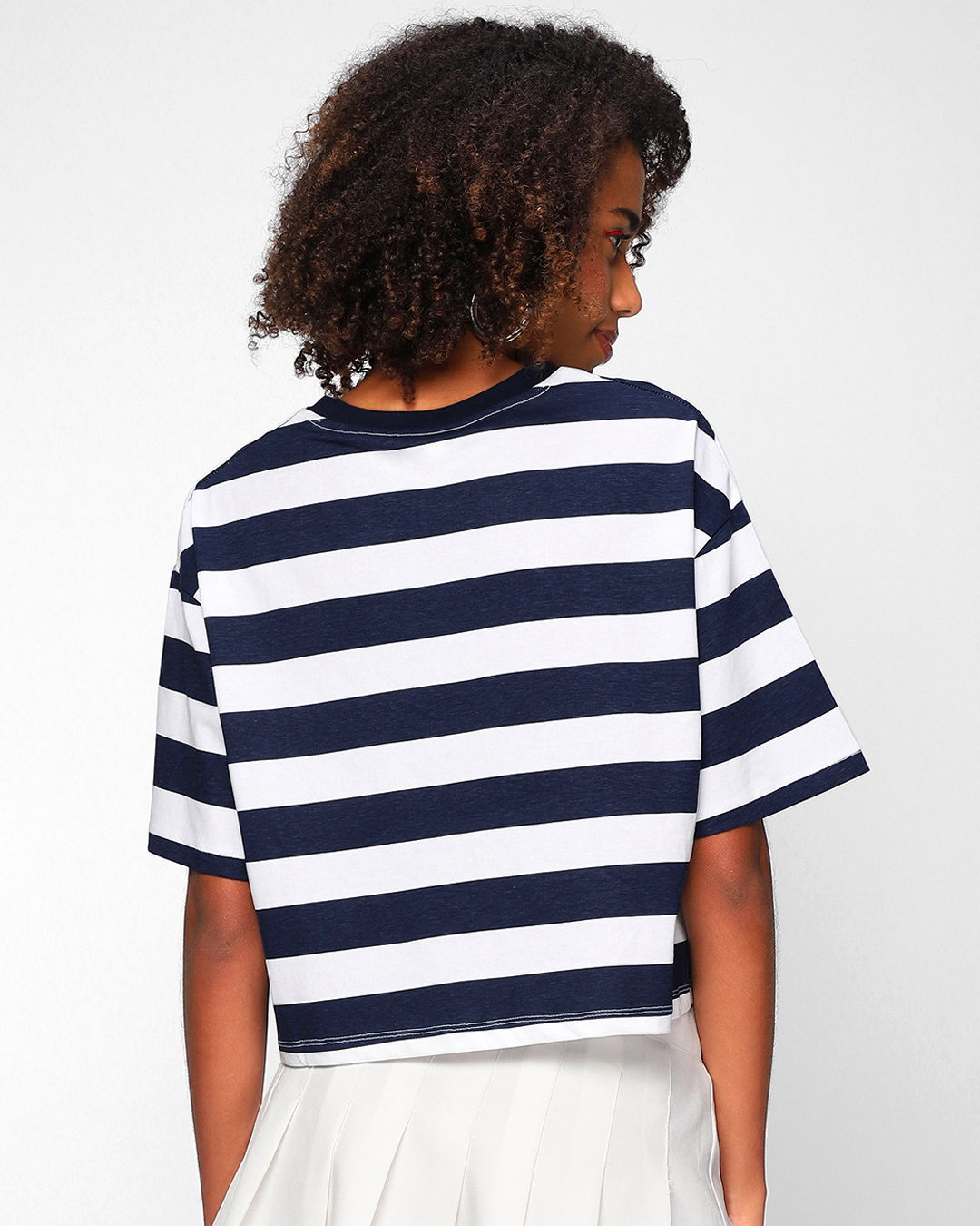 Shop Women's Blue & White Donald Quack Off Striped Oversized T-shirt-Back