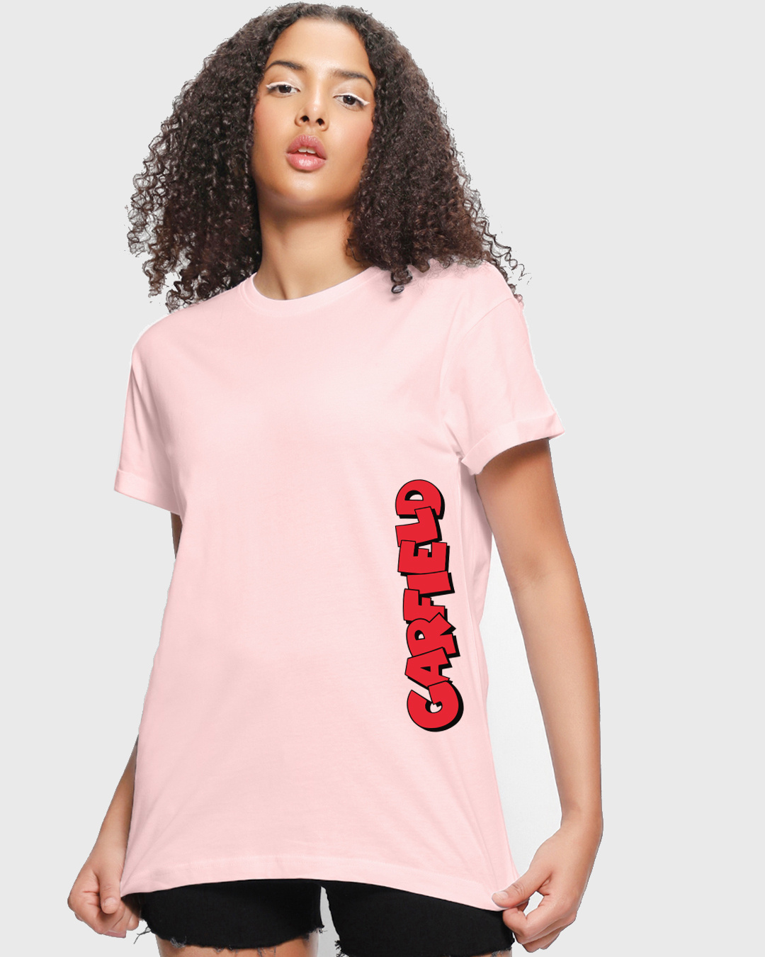 Shop Women's Pink Garfields Personalities Graphic Printed Boyfriend T-shirt-Back