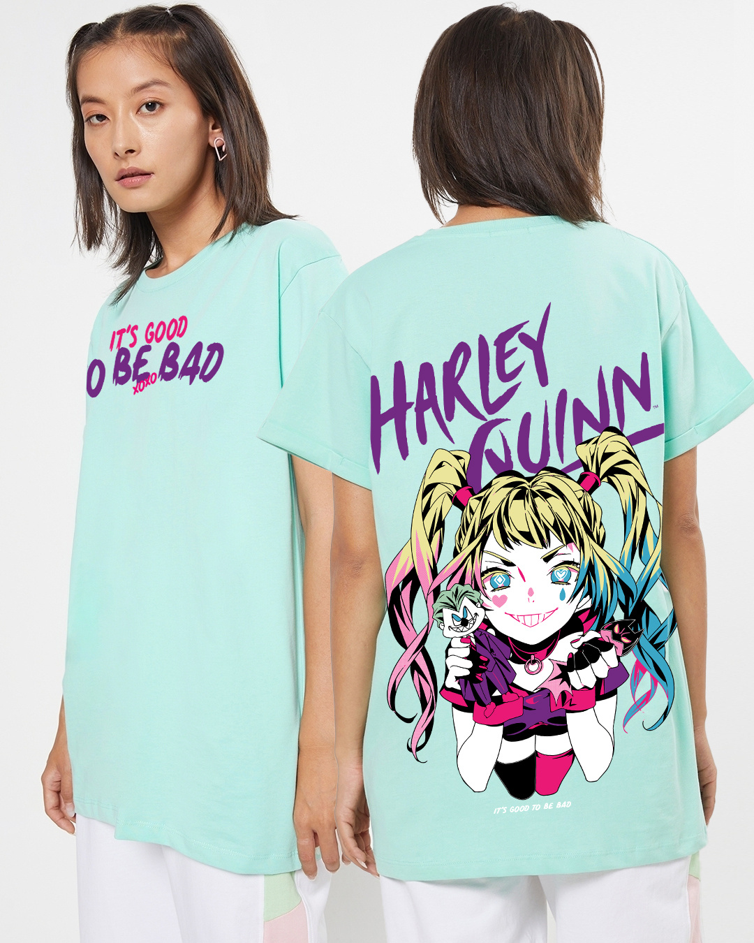 Buy Women's Green Good To Be Bad Harley Graphic Printed Boyfriend T ...