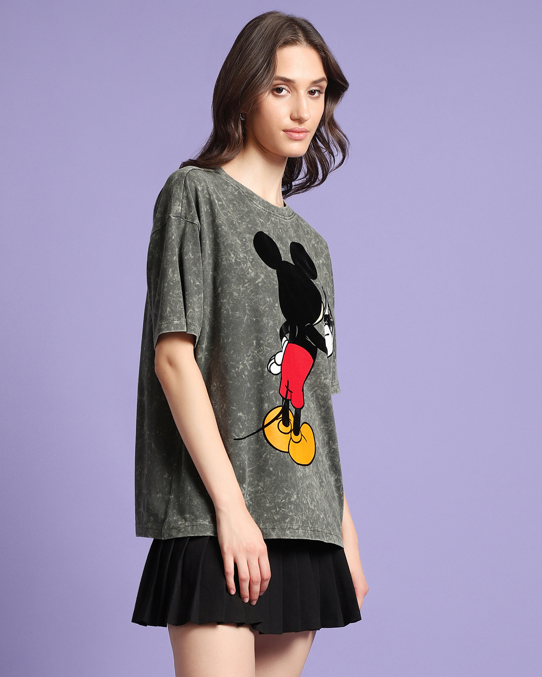 Shop Women's Grey Mickey Graphic Printed Oversized T-shirt-Back