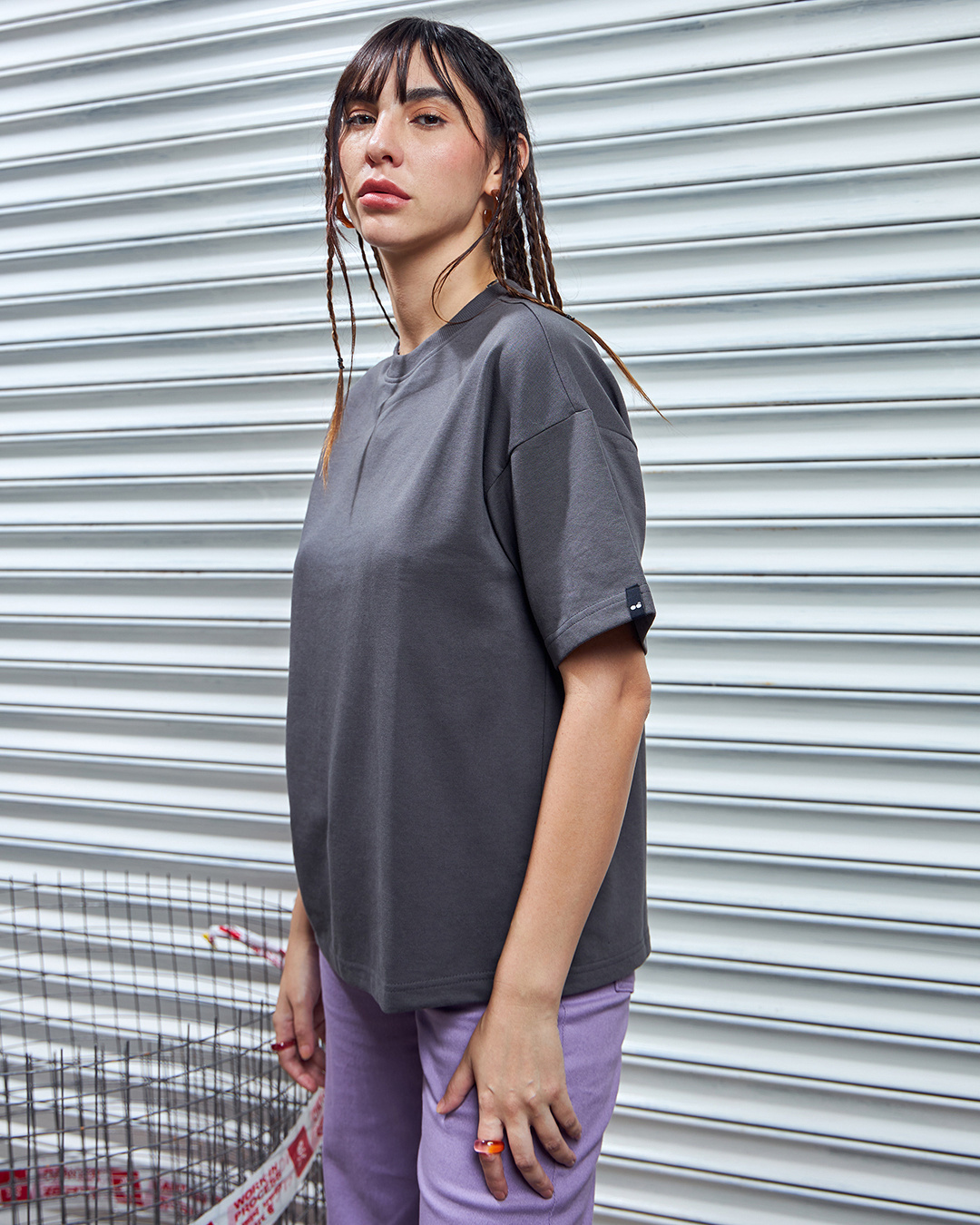 Shop Women's Grey Oversized T-shirt-Back